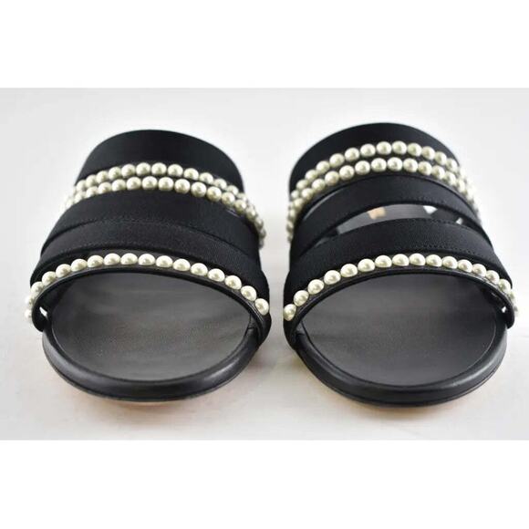 Chanel 20P Black White Pearl Strap CC Logo Slide Slip On Sandal Mule Flat 38 - Picture 4 of 9